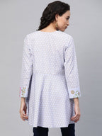 Ahalyaa Women Blue Crepe Pink & Gold Ethnic Print Angrakha Tunic | Grocsy