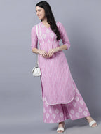 Myshka Stylish Pink 3/4 Sleeve Women's Kurta Palazzo Set | Grocsy