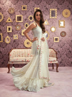 Vastranavya Malaika Arora Cream Georgette Embroidered Sequins Palazzo Suit | Grocsy
