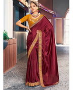 Dark Maroon Solid Vichitra Saree With Unstitched Blouse Piece - Selena | Grocsy
