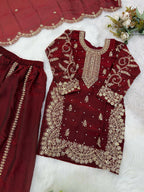 Teeya Creation New Trendy Fully Stitched Ready to Wear Kids Kurta Palazzo Set-Maroon | Grocsy