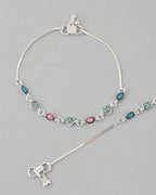 VOJ Set of 2 Silver Plated Heart Shaped Meenakari Anklet | Grocsy