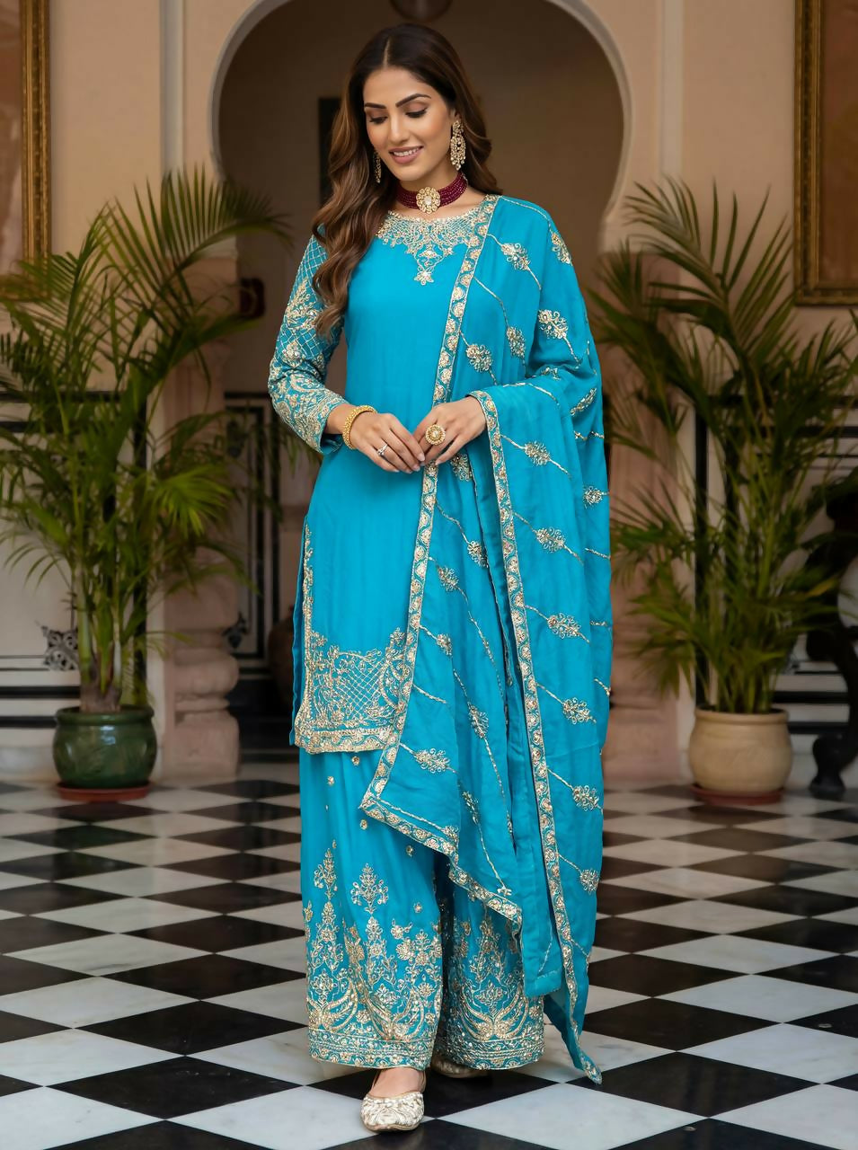 Joban Fashion Sky Silk Embroidered Sharara Set | Grocsy