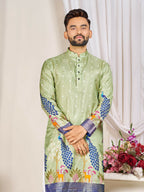 Anaita Green Dola Silk Straight Kurta With Foil Work | Grocsy
