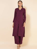 Janasya Women's Wine Rayon Floral Printed Casual Straight Co-ords | Grocsy