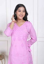 Miravan Womens Pink Lucknowi Angrakha Style Kurta With Palazzo | Grocsy