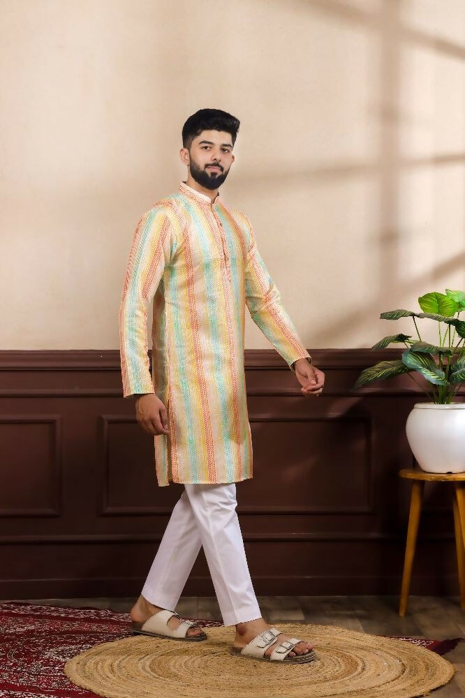 Multy Art Silk Digital Printed, Embroidery Work Kurta Set - Mahotsav | Grocsy