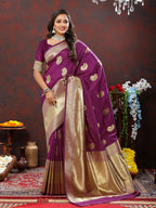 Lorenvalley Fashion Wine Soft Silk Woven Design Gold Zari Weaving Saree | Grocsy