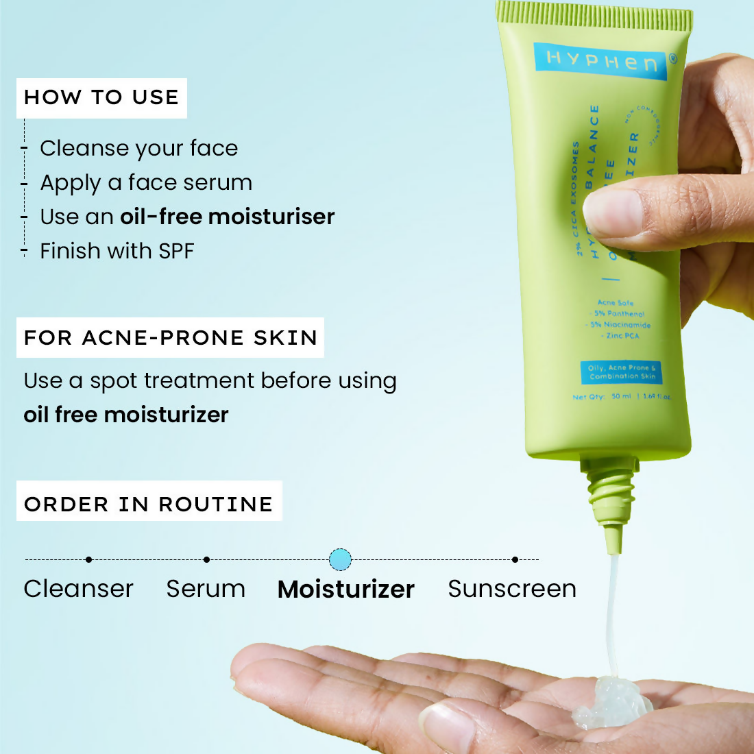 Hyphen 2% Cica Exosome Oil-Free Moisturizer 5% Niacinamide Controls Oil Non-sticky, Light Gel | Grocsy