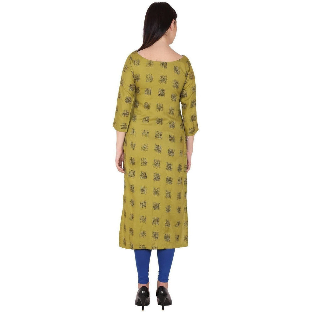Kanoor Women's Mustard Colour Rayon Straight Kurti | Grocsy