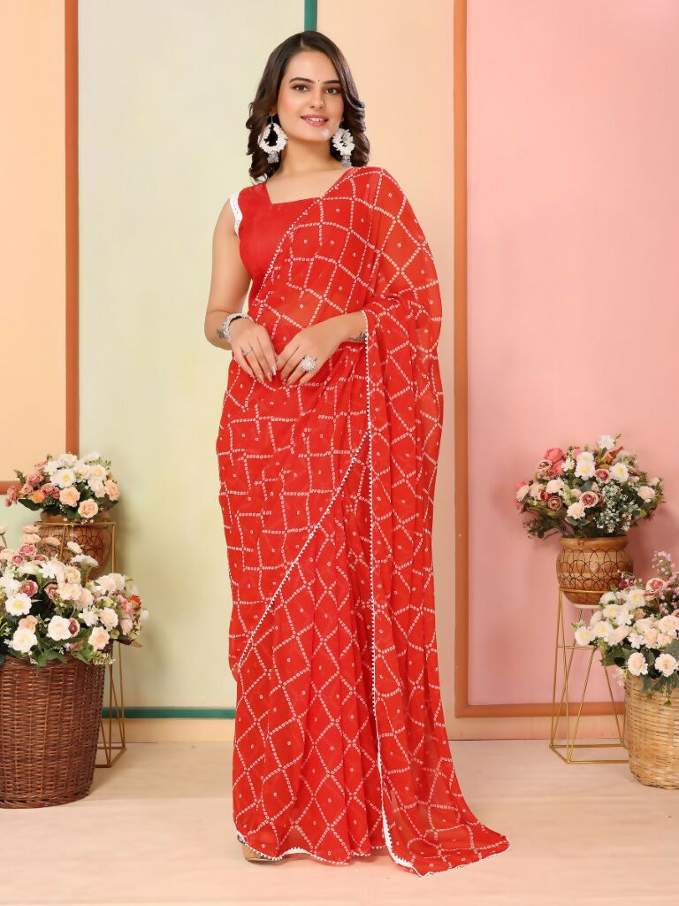 Red Georgette Designer Printed Ready To Wear Saree - Elite | Grocsy
