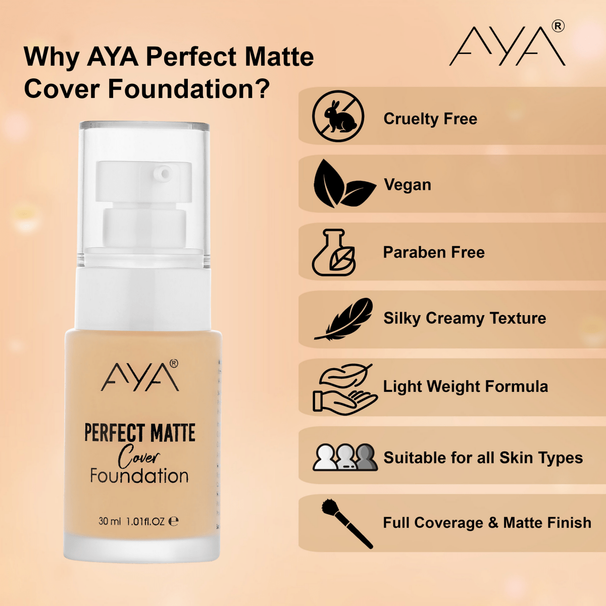 AYA Perfect Matte Cover Foundation - 03 Medium Beige | Grocsy