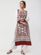 Cheera Kurta With Chikankari Palazzo & Embroidered Dupatta Set (CH092KPD) | Grocsy