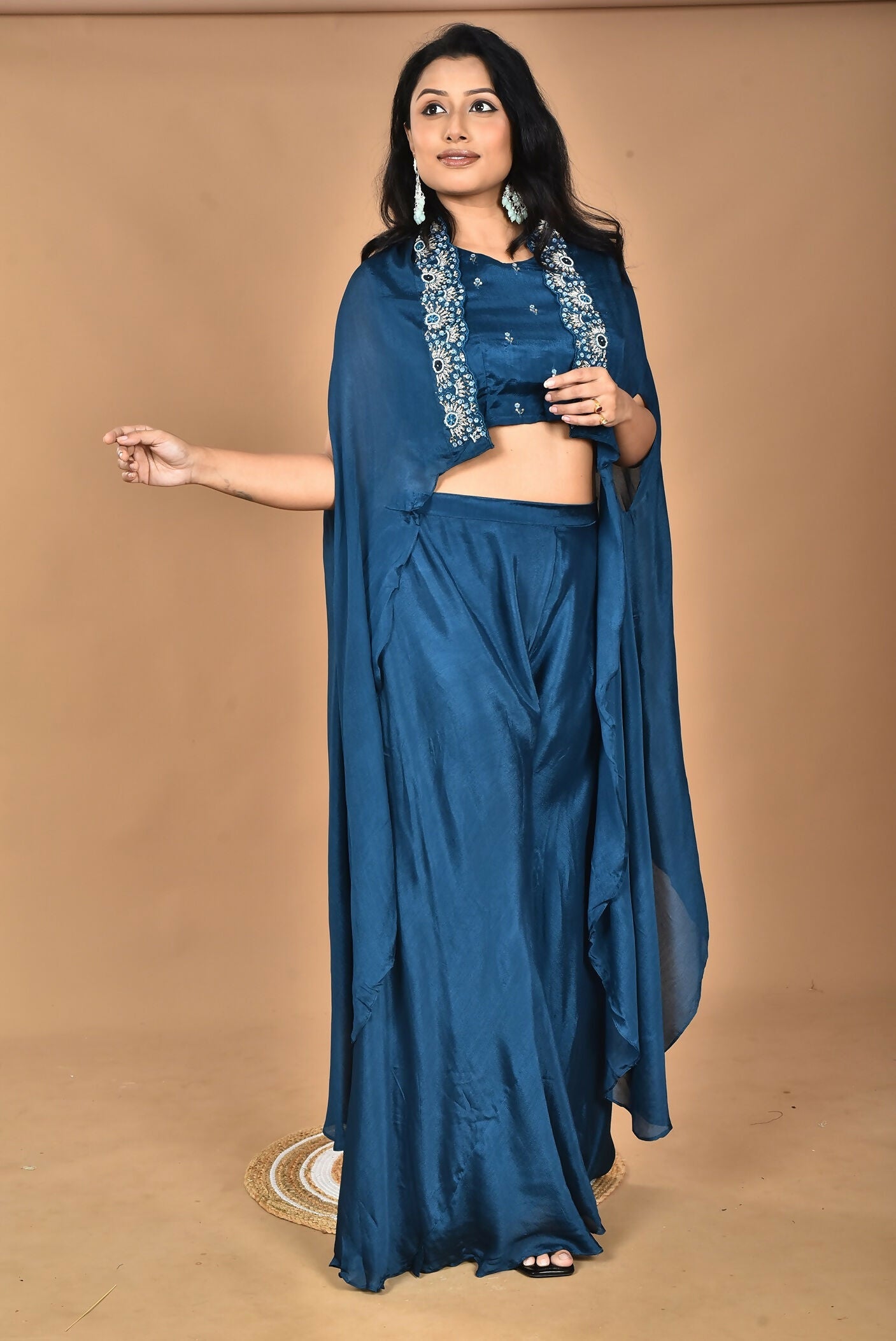 Morchari Women And Hand Embroidery Palazzo Set-Blue | Grocsy
