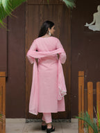 The52 Women's Beautiful Thread Work Cotton satin Fabric Flared Kurta Pant and Dupatta Set | Grocsy