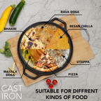 Sumeet Pre Seasoned Heavy Weight Cast Iron Flat, Induction Friendly Dosa Tawa - Black | Grocsy
