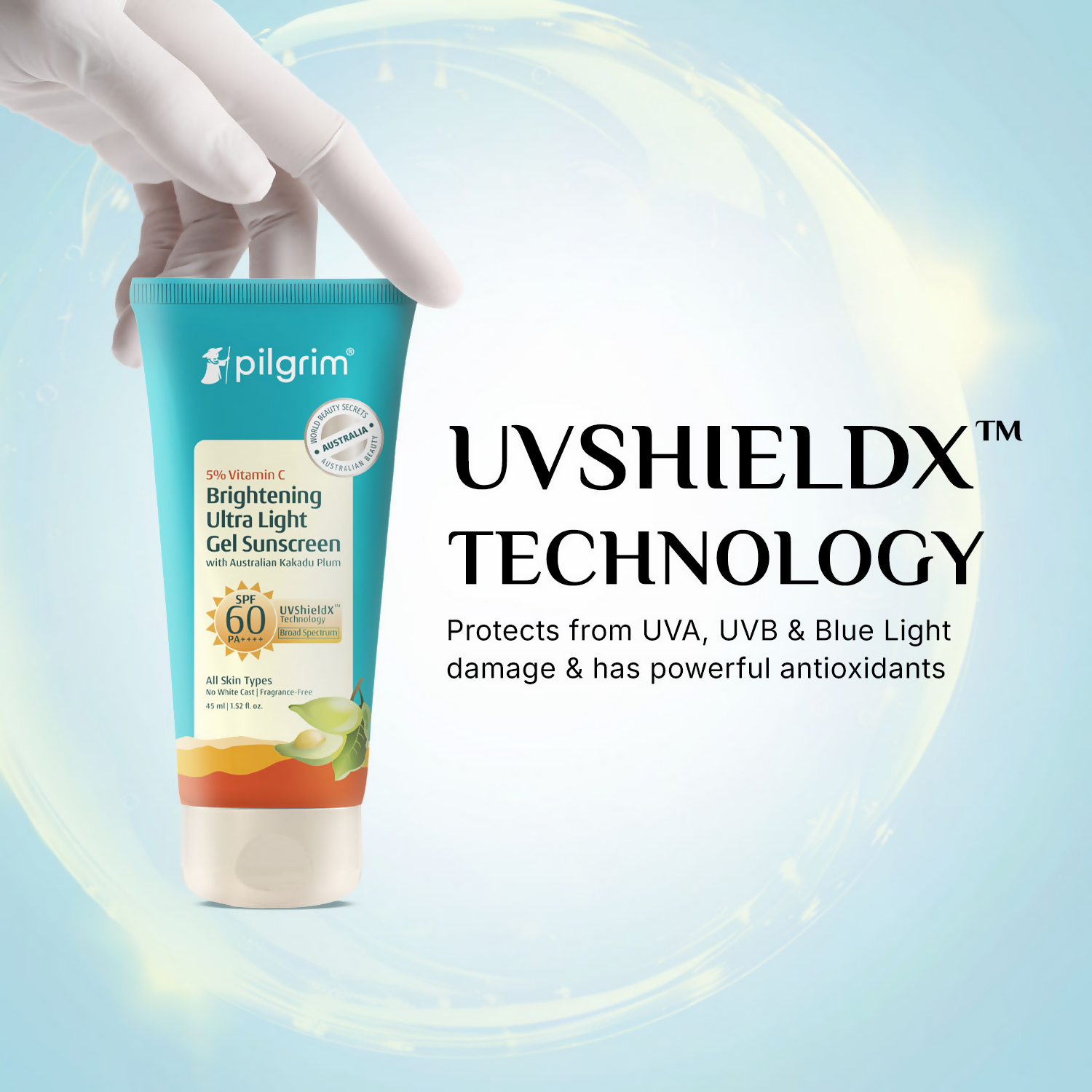 Pilgrim 5% Vitamin C Brightening Ultra Light Gel Sunscreen SPF 60 PA++++ | Grocsy