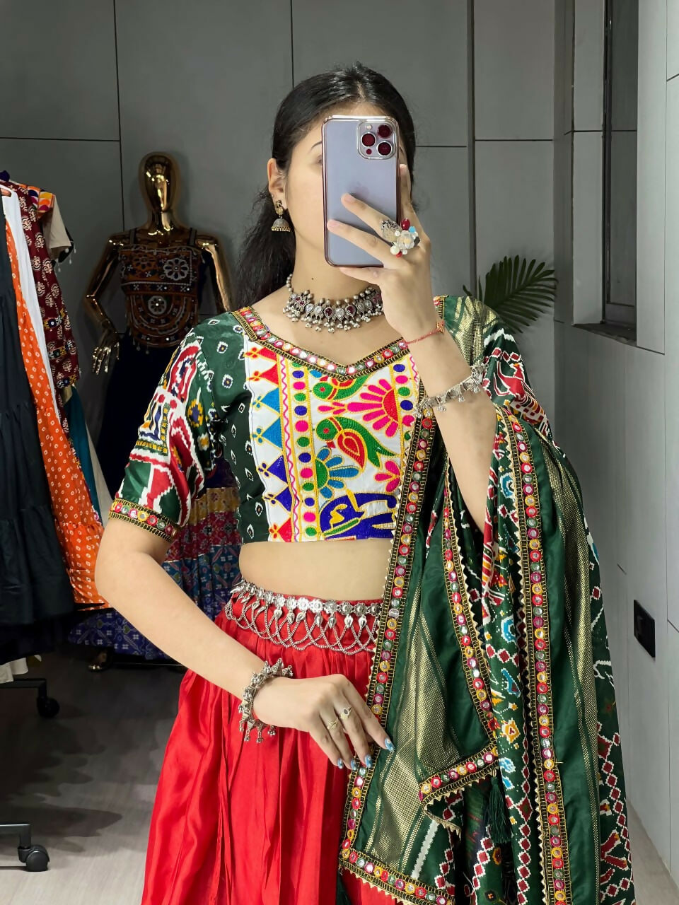 Yash Enterprise Multicolor Dhola Silk Embroidery Semi Stitched Navratri Chaniya Choli | Grocsy