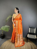 Joban Fashion Orange Butti Woven Soft Lichi Silk Paithani Saree | Grocsy