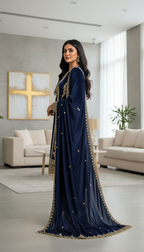 Joban Fashion Blue Kurta Set Velvet Embroidery Sequence Work | Grocsy