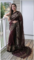 Exclusive Collection Deep Brown Beautiful Linen Jamdani Saree | Grocsy