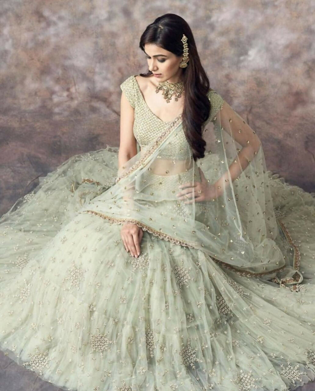 Jyoti Fashion Catching Aqua Green 3MM Sequin with Jari Embroidered Net Lehenga Choli with Dupatta | Grocsy