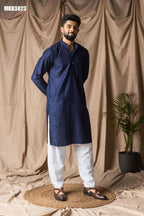 Navy Blue Rayon Thread Embroidery Work Kurta Set - Mahotsav | Grocsy