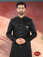 Joban Fashion Men's Black Straight Imported Tr Self-Design In Fabric Indo-Western Kurta Set | Grocsy