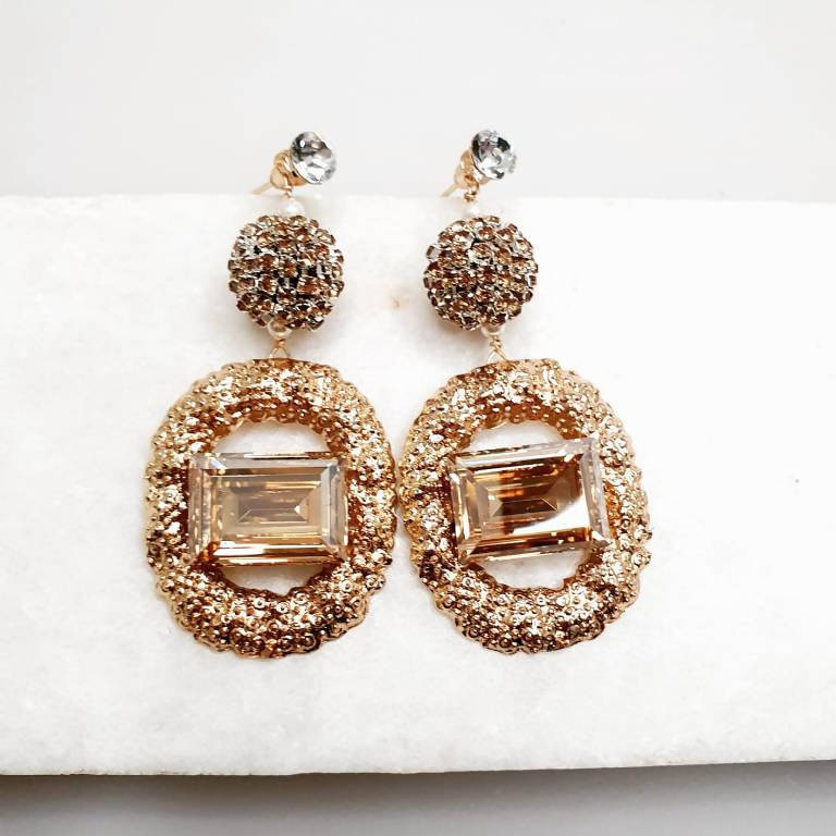 Bling Accessories Swarovski Golden Shadow Stud Earrings | Grocsy