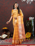 Lorenvalley Fashion Orange Cotton with Woven Design Zari Weaving Saree | Grocsy
