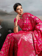 Shree Shyam Fashion Rani Pink Silk Blend Saree | Grocsy
