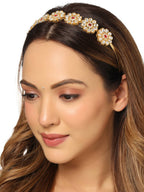 NVR Women's Rajputi Gold-Polished Kundan Matha Patti Hairband | Grocsy