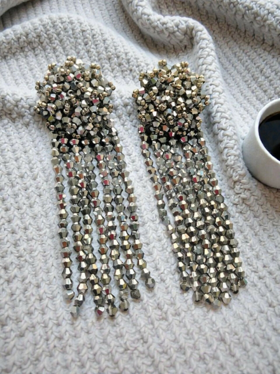 Inhanns Handmade Crystal Waterfall Earrings - Long - Titanium | Grocsy