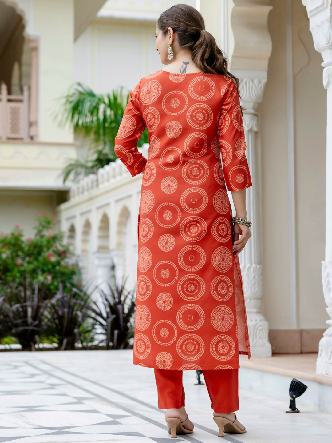 The52 Orange Women's Gorgeous Rayon Embroidered Straight Kurta with Pant And Dupatta Set | Grocsy