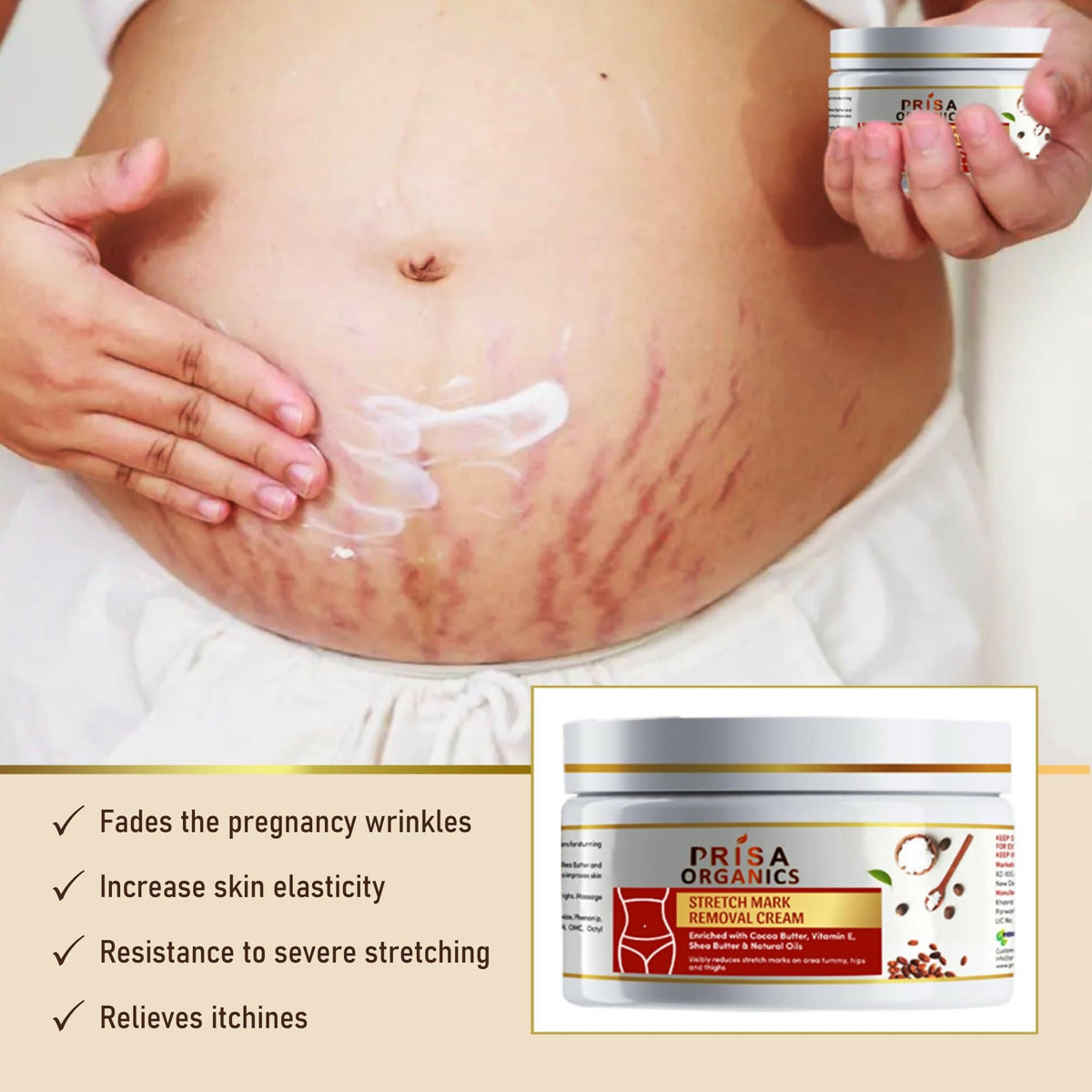 Prisa Organics Stretch Mark Removal Cream To Reduce Stretch Marks, Scars, Spots, Discolouration | Grocsy
