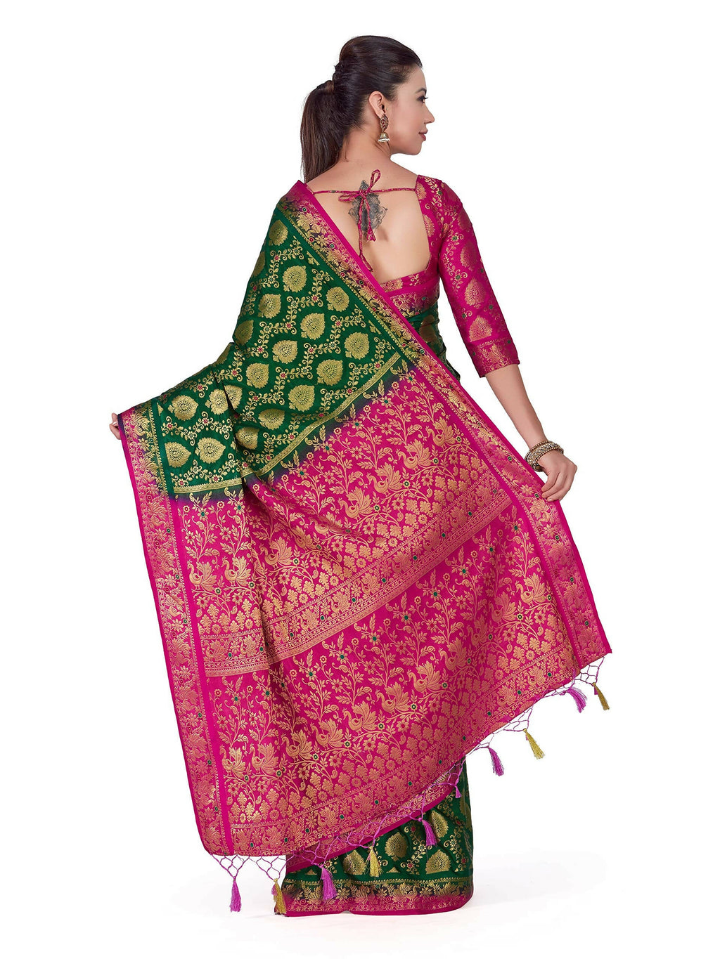 Mimosa Women's Green Color Beautiful Kanchipuram Silk Saree | Grocsy