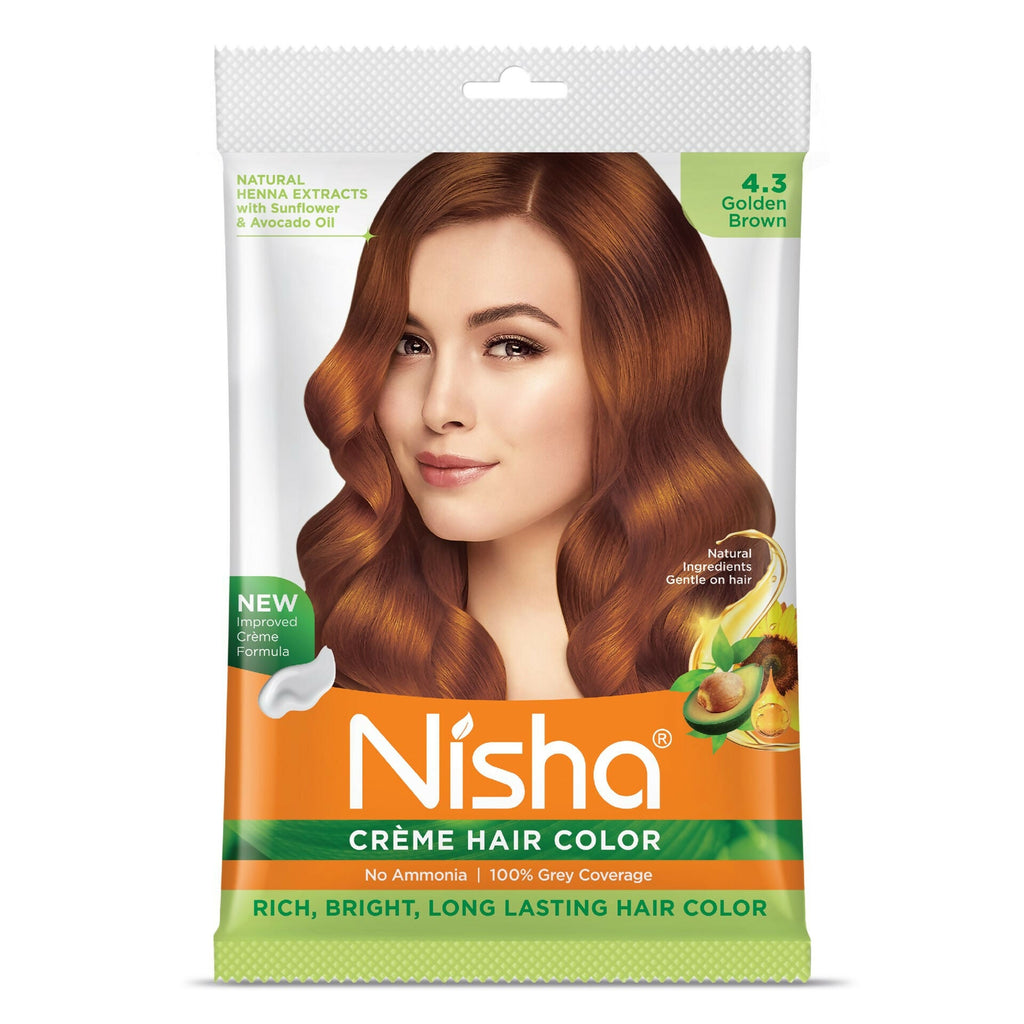 Nisha Creme Hair Color for Women - Golden Brown | Grocsy