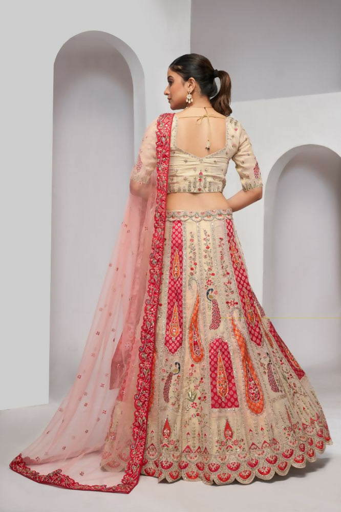 Kesar Fab Chiku Silk Embroidered Lehenga | Grocsy
