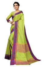 Vamika Ethnic Fire Parrot Green Cotton Silk Saree | Grocsy