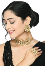 Mominos Fashion Joharkamal Gold-Polished Brass Finish Stone Choker For Women & Girls (Golden) | Grocsy