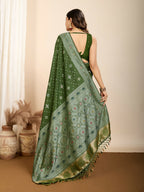 Olive Soft Silk Woven Meenakari Designer Saree - Vedanti | Grocsy