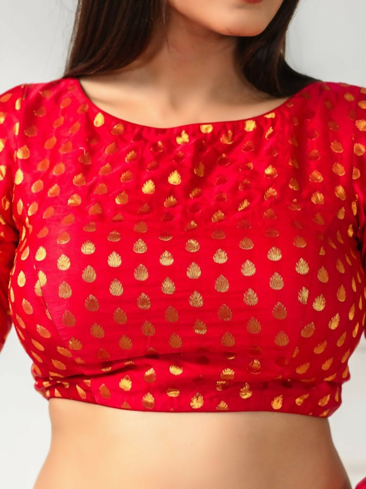Amodini Designer Studio Women's Banarsi Brocade Red Blouse | Grocsy