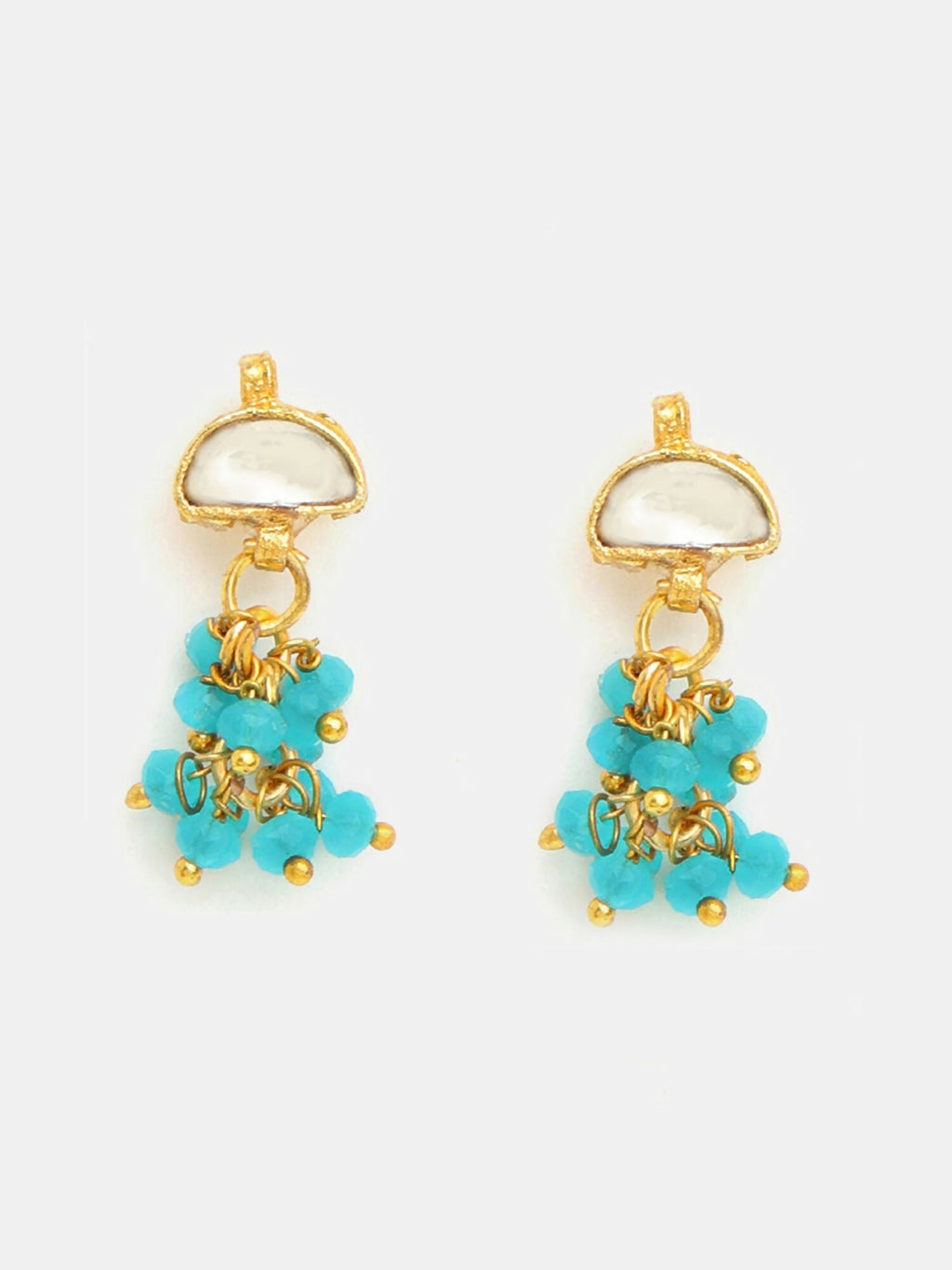 Ruby Raang Semi-Circle Gold Blue Earrings Set With Maang Tikka | Grocsy
