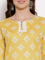 Myshka Women's Yellow Cotton 3/4 Sleeve Round Neck Printed Casual Lehenga Choli Set | Grocsy