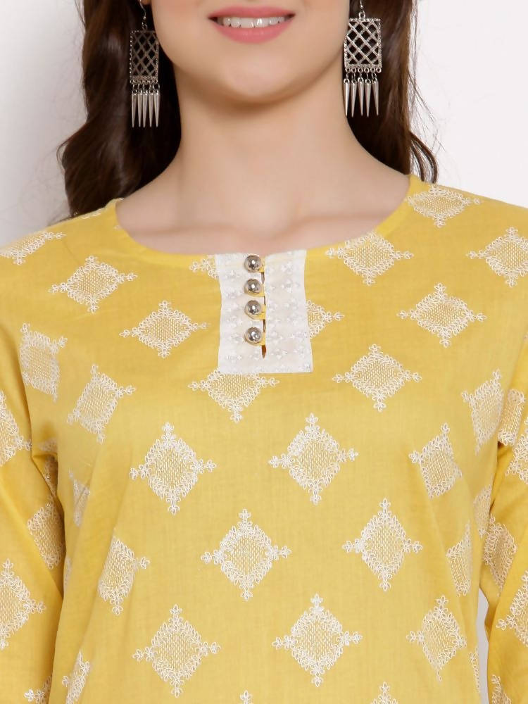 Myshka Women's Yellow Cotton 3/4 Sleeve Round Neck Printed Casual Lehenga Choli Set | Grocsy