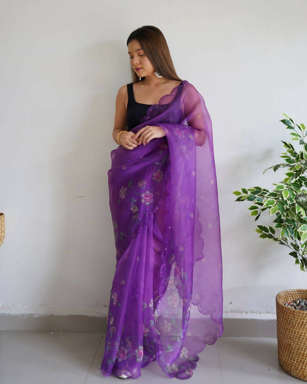 Vamsee Wine Organza Saree | Grocsy