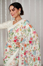 Off White Bright Moss Designer Digital Printed Party Wear Saree - Be Verly | Grocsy