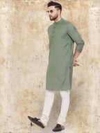 Even Apparels Cotton Linen Green Kurta - Green | Grocsy