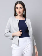 Even Apparels Grey Polywool Open Front Statement Women's Jacket (PW681) | Grocsy