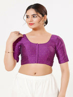 Joban Fashion 2T Purple Taffeta Silk Elbow Sleeveless Front Open Blouse | Grocsy